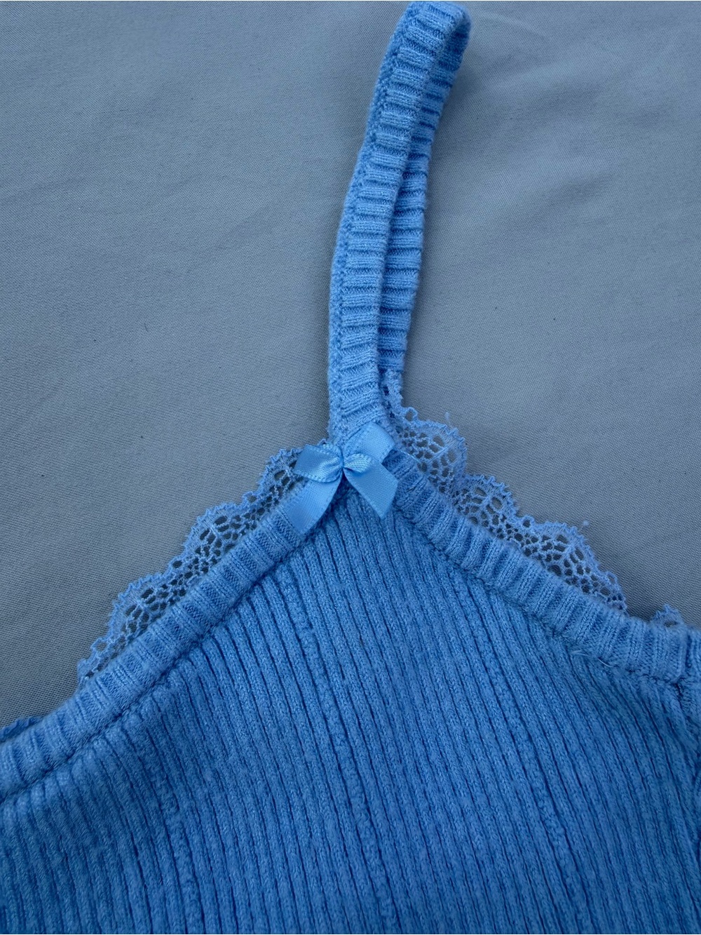 Baby Blue Ribbed Knit Ruffle-Hem Cami - Picture 2 of 5
